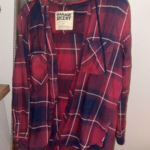 Garage Red Plaid Hooded Shirt